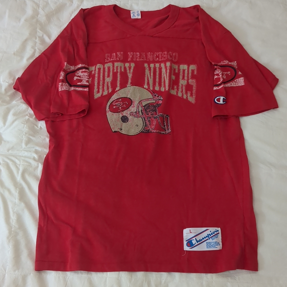 Vtg Champion San Francisco 49ers Jersey‎ T Shirt Large Fits Medium Red Gold